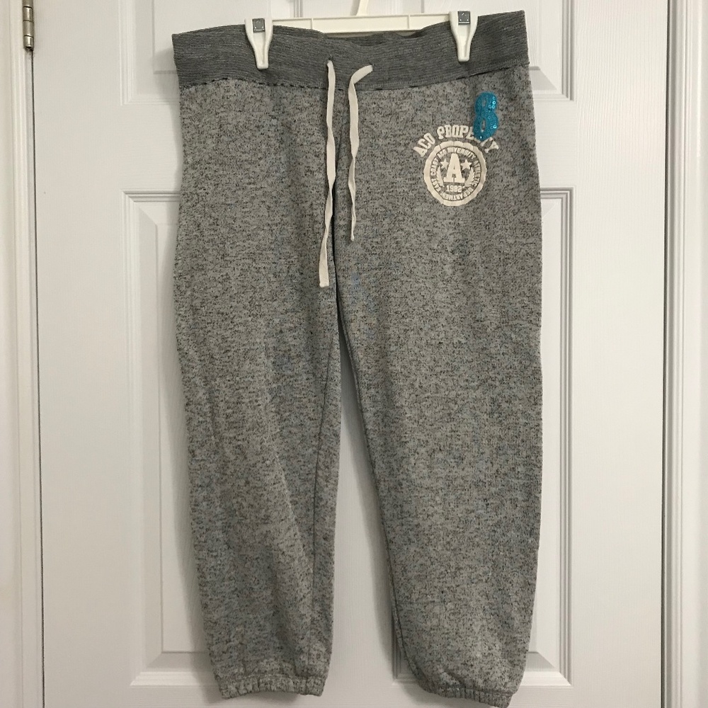 Y2K Ardene Low Rise Cotton Blend Sweatpants L Jogger Charcoal Grey Blue White